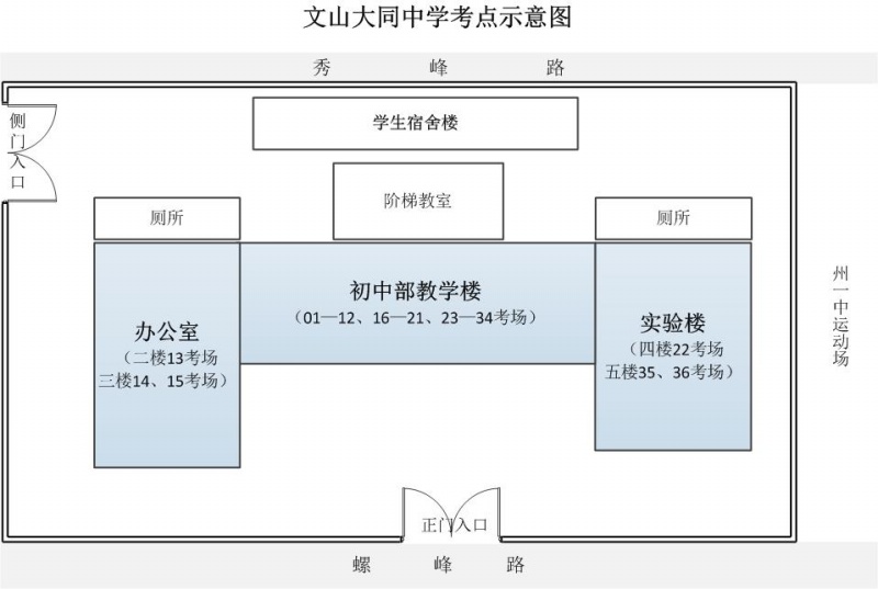 文山州2014年事業(yè)單位招聘考試考點示意圖